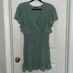 Olive green shein v cut dress